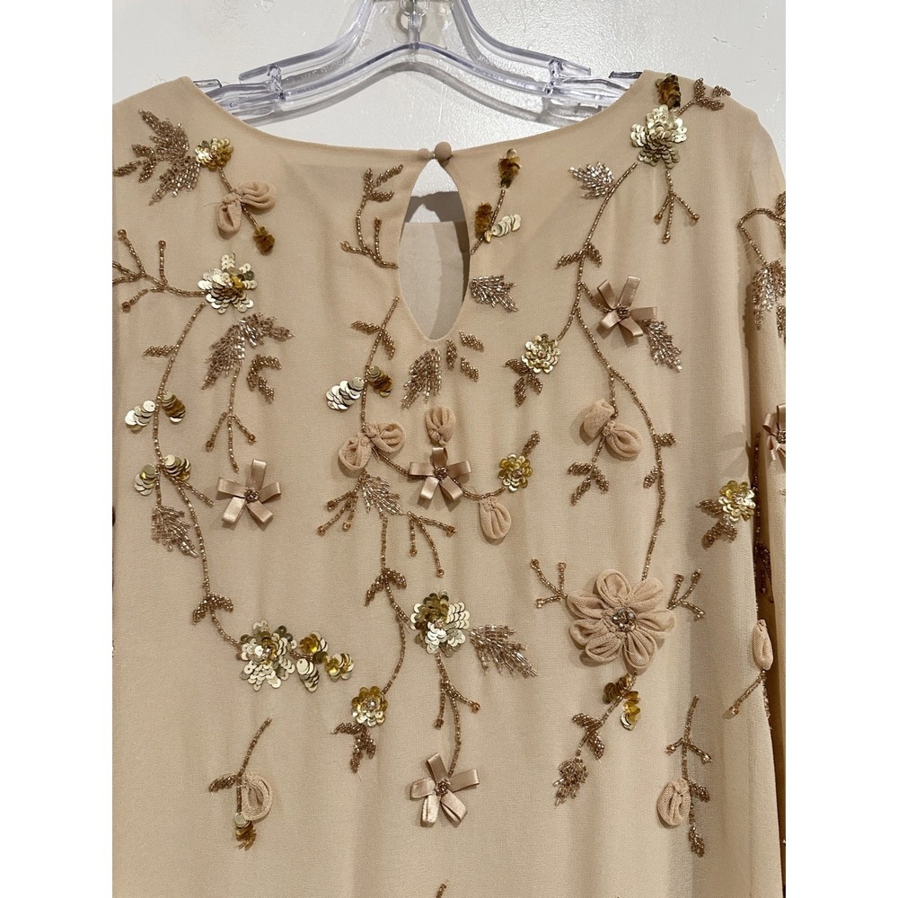 NWT Mac Duggal Floral Embellished Kaftan Gown in Nude Gold Size 12 Fairy Boho - Picture 13 of 16